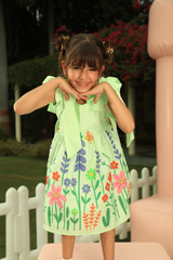 Border crayon + bow blue - Mint Green with Vibrant Floral Details