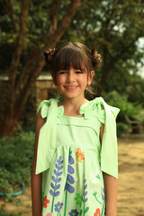 Border Crayon + bow green - Teal Blue with Vibrant Floral Details