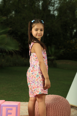 Printed Purple Romper - Creamy Peach with Pastel Florals