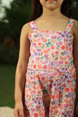 Printed Purple Romper - Creamy Peach with Pastel Florals
