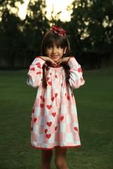 Hearts + checks dress - Pink and White Checkered with Red Hearts