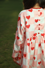 Hearts + checks dress - Pink and White Checkered with Red Hearts