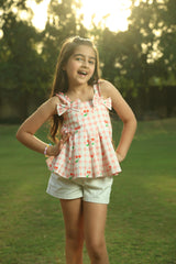 Cherry Top - ink and White Gingham with Red Cherries