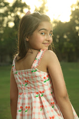 Cherry Top - ink and White Gingham with Red Cherries