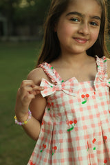 Cherry Top - ink and White Gingham with Red Cherries