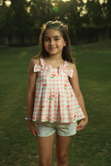 Cherry Top - ink and White Gingham with Red Cherries