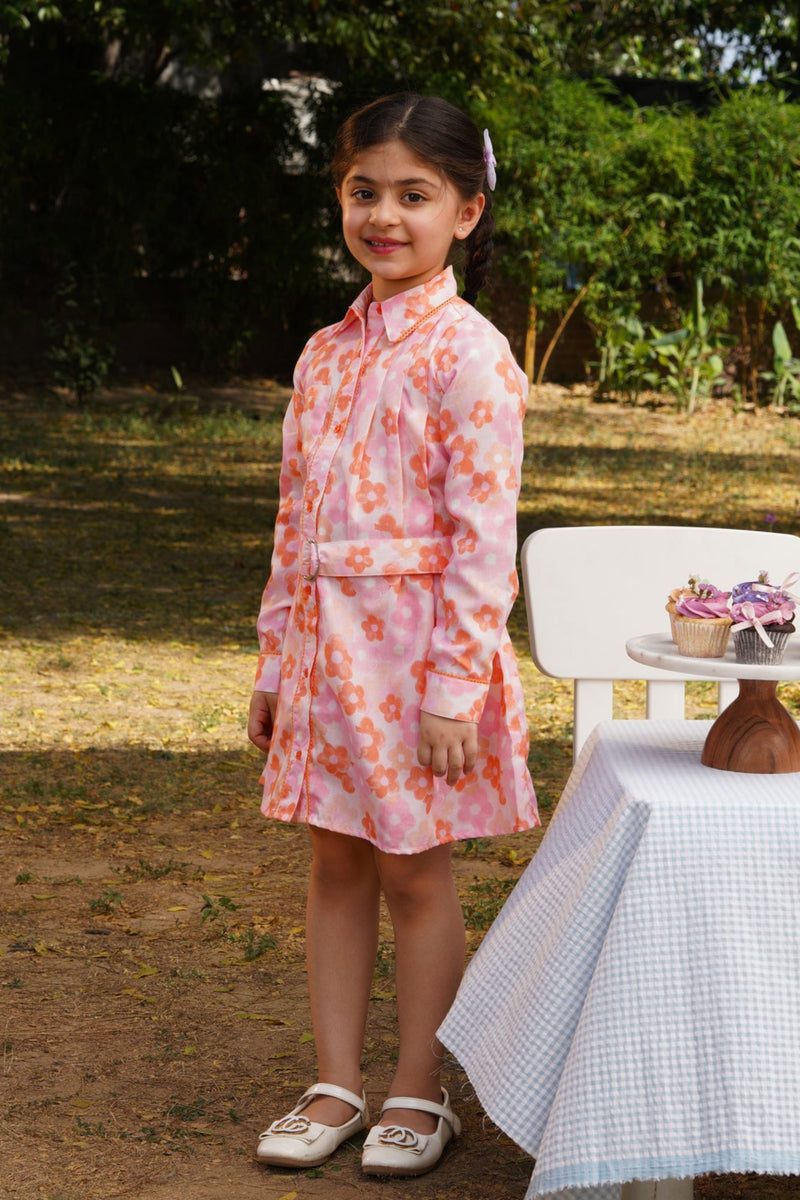 Peachy Petal Shirt Dress